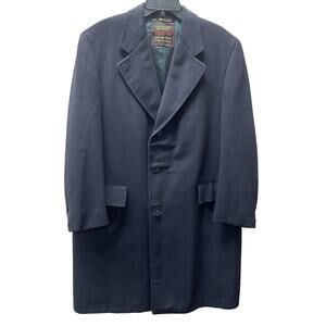 Vintage Dhalishan 100% Cashmere Overcoat Trench Top Coat‎ Navy Blue Mens